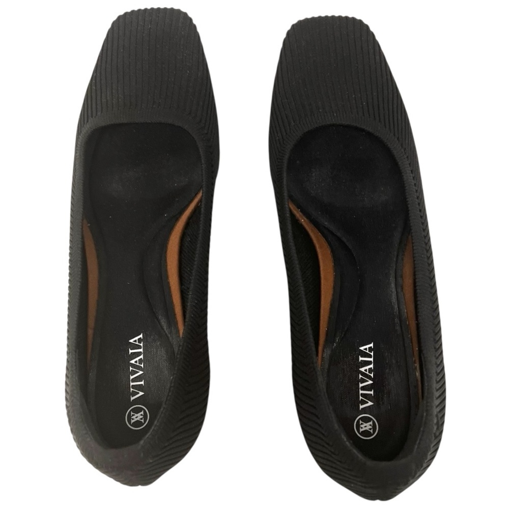 Vivaia Melody Black Knit Square Toe Comfort Slip On Block Heels Women’s 37 - Picture 9 of 15